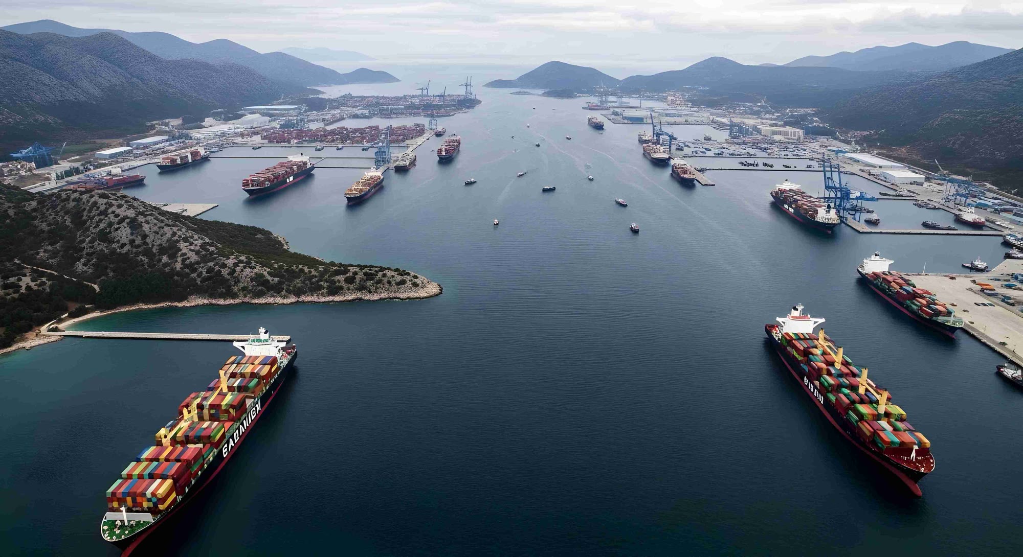 Cargo vessels waiting at anchor off a congested port