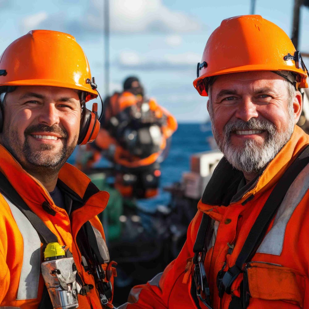 Seafarer crew working on the deck of a commercial vessel
